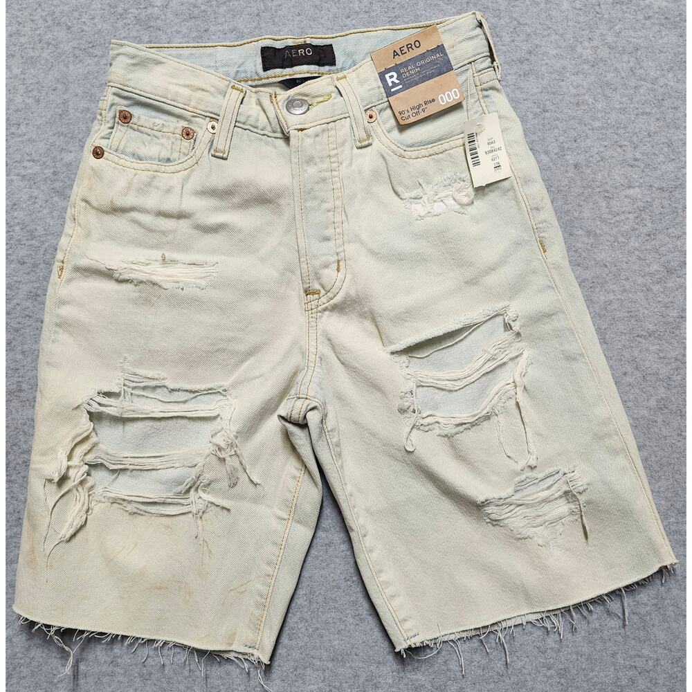 Aeropostale 90s High Rise Cut Off Shorts Womens 000 NWT Distressed Light Wash
